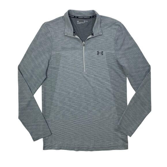 Under Armour Shirt Mens M Medium Grey Fitted UA Seamless Quarter Zip Long Sleeve - Picture 1 of 14